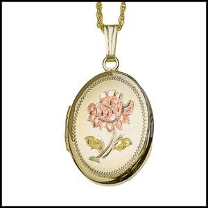 Personalized 14K Gold Filled Locket Necklace Custom Photo Engraved Rose Oval
